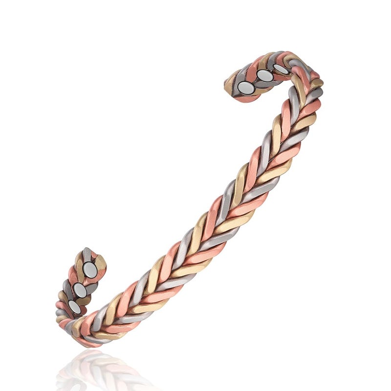 Vicmag Copper Magnetic Bracelet for Women Ultra Strength Magnets Adjustable with Removal Tool and Gift Box (Tricolor Feather)